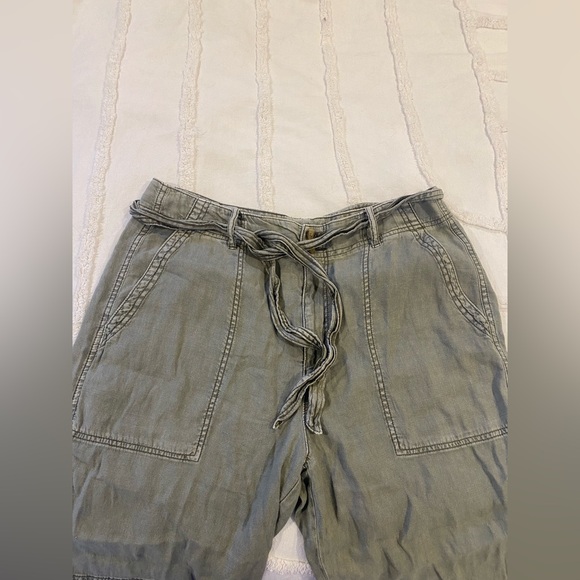 American Eagle High-Rise Tie Belt Green Linen Blend Pants Size 14 - Picture 4 of 9